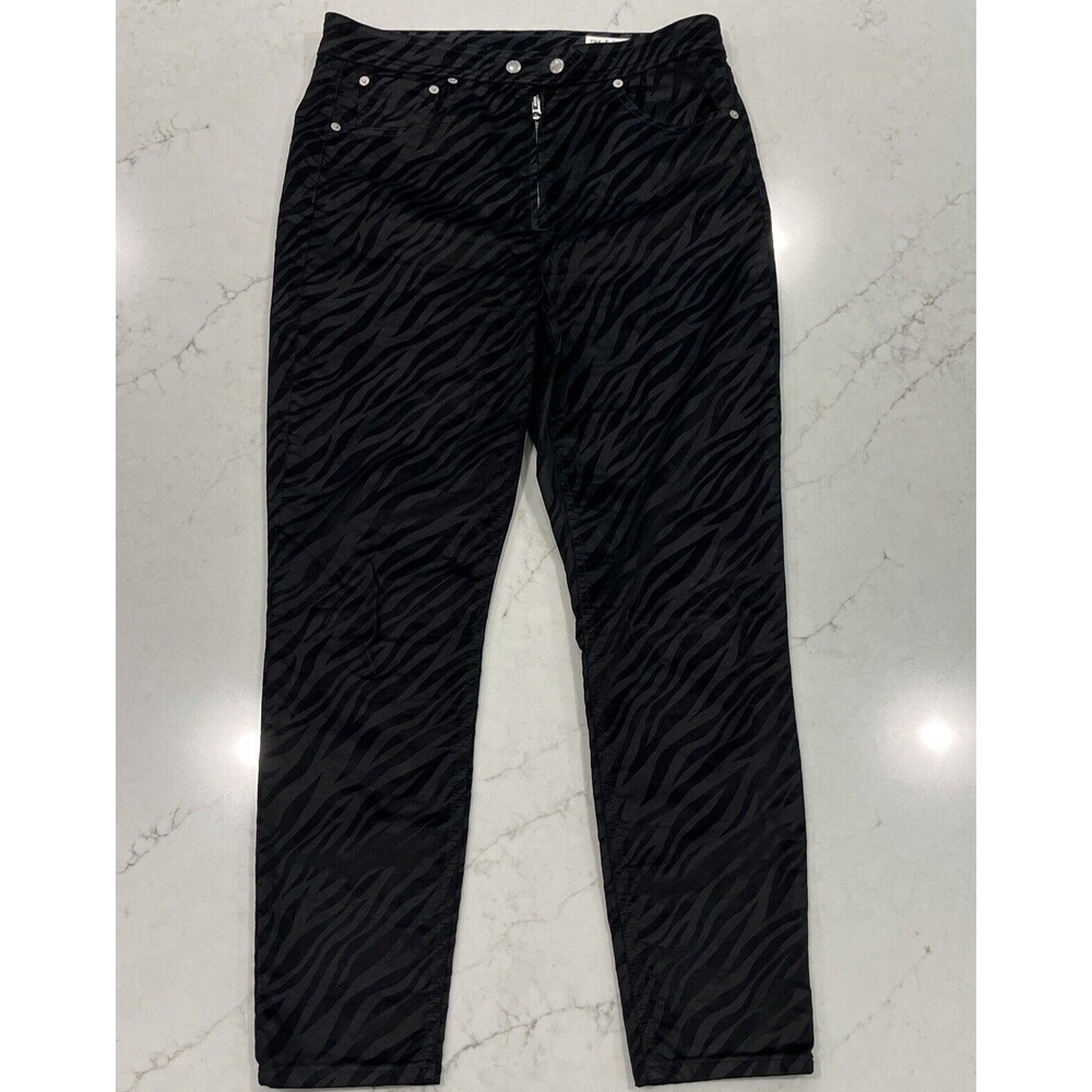 Rag & Bone Womens Sz 31 Nina Zebra Print Ankle Pants Jeans Black Velvet Slim Fit